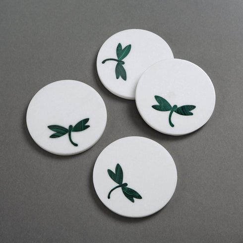 Round Marble Coasters with Malachite Inlay (Set of 4)