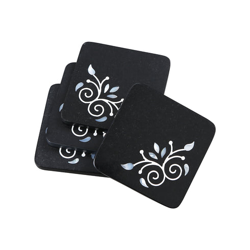 Natural Stone Coasters with Abalone Shell Inlay (Set of 4)