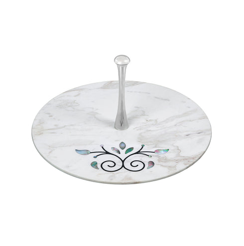 White Marble Tier Tray with Floral Motif