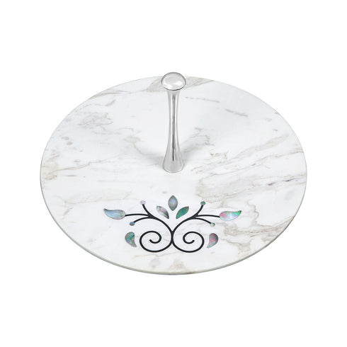 White Marble Tier Tray with Floral Motif