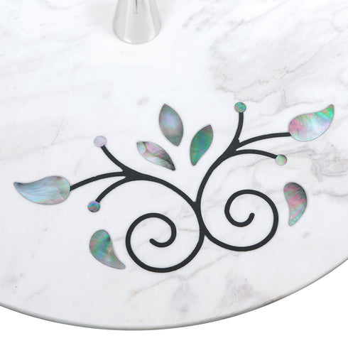 White Marble Tier Tray with Floral Motif