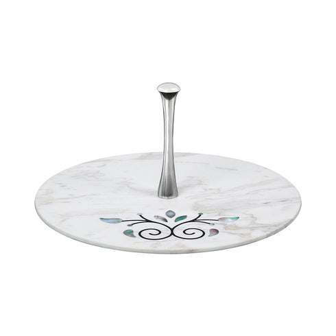 White Marble Tier Tray with Floral Motif