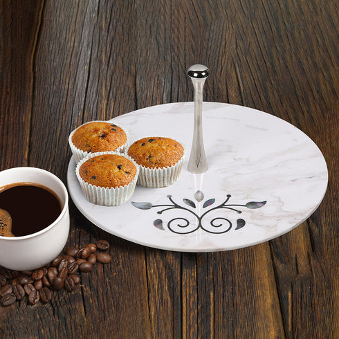 White Marble Tier Tray with Floral Motif