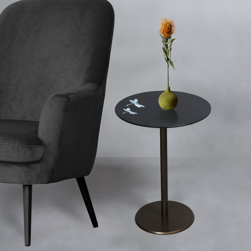 Round End Table with Mother of Pearl Inlay,