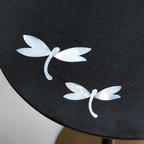 Round End Table with Mother of Pearl Inlay,