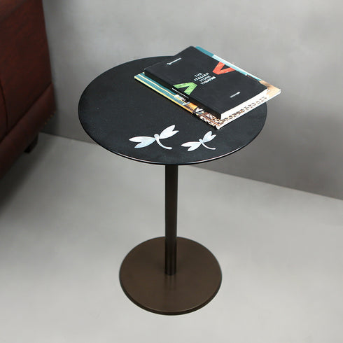 Round End Table with Mother of Pearl Inlay,