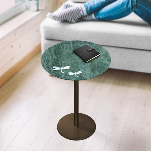 Green Marble and Abalone Shell Accent Table