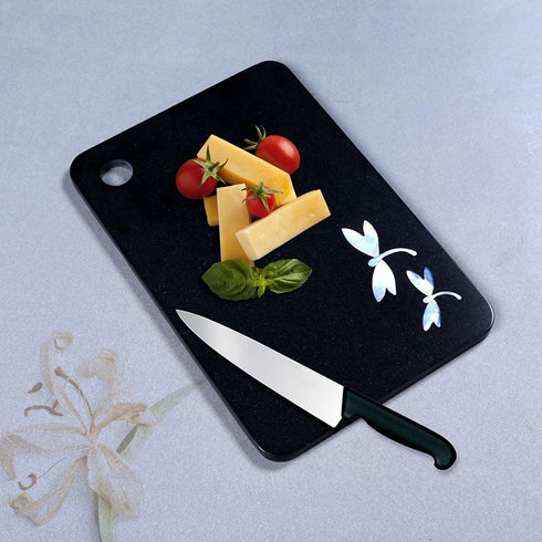 Black Stone Cutting Board with Mother of Pearl Inlay
