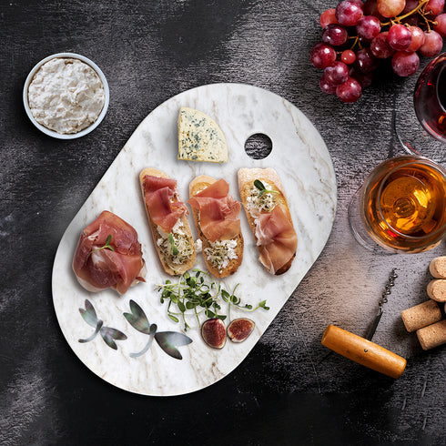 White Marble Charcuterie Board with Abalone Shell Inlay