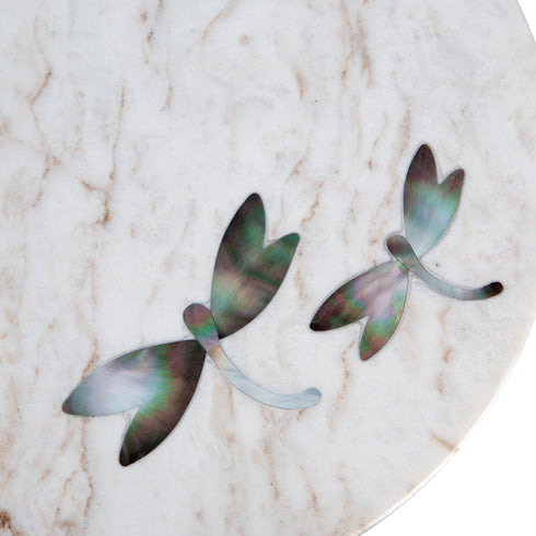 White Marble Charcuterie Board with Abalone Shell Inlay