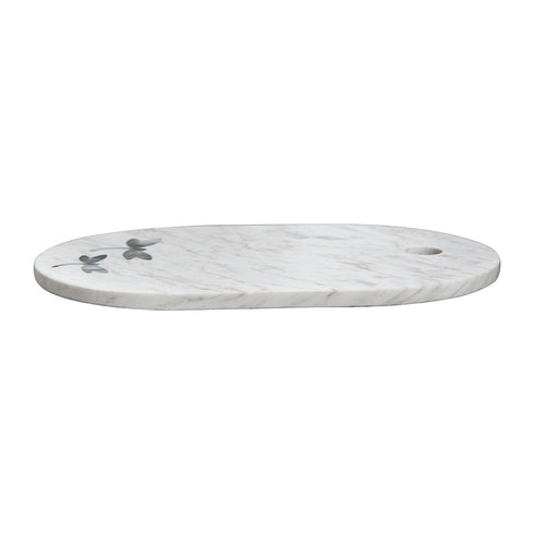 White Marble Charcuterie Board with Abalone Shell Inlay