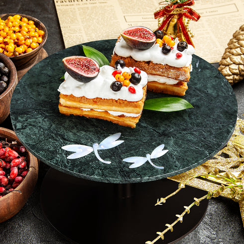 Green Marble Cake Stand with Mother of Pearl Inlay