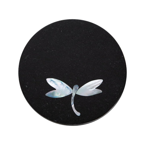 Black Limestone Coasters with Mother of Pearl Inlay (Set of 4)