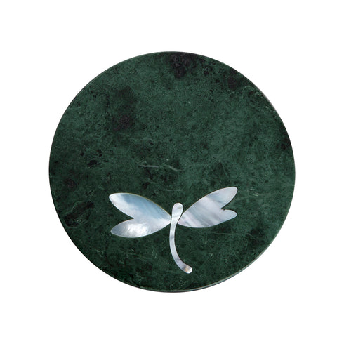 Green Marble Coasters with Mother of Pearl Inlay (Set of 4)