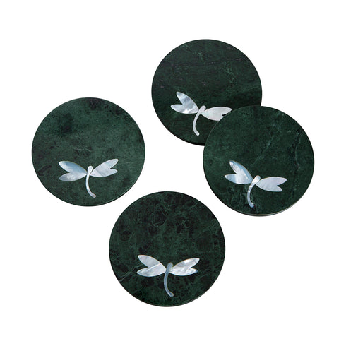 Green Marble Coasters with Mother of Pearl Inlay (Set of 4)