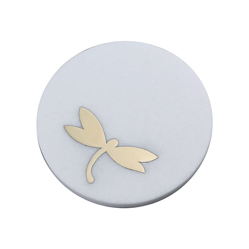 White Marble Coasters with Brass Inlay (Set of 4)