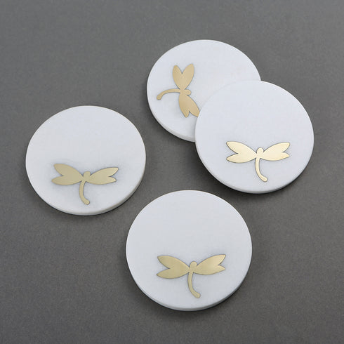 White Marble Coasters with Brass Inlay (Set of 4)
