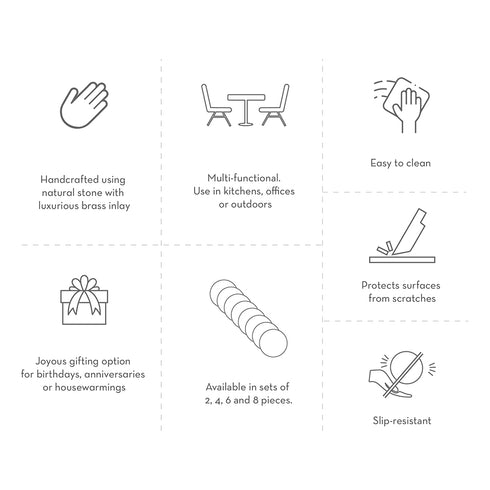 White Marble Coasters with Brass Inlay (Set of 4)