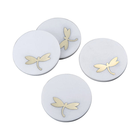 White Marble Coasters with Brass Inlay (Set of 4)