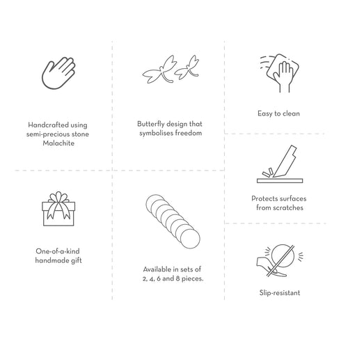 Round Marble Coasters with Malachite Inlay (Set of 4)