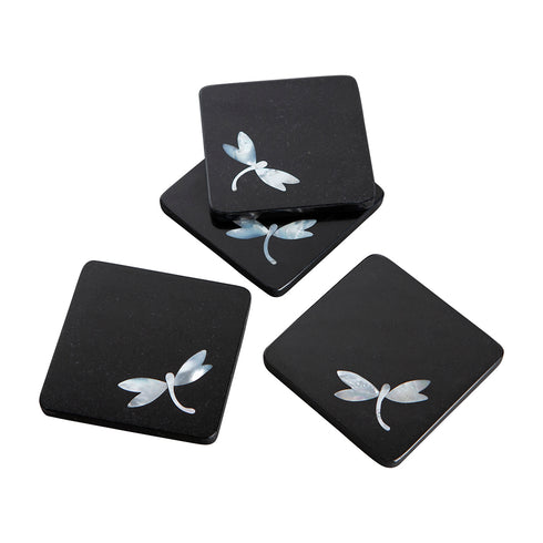Modern Square Coasters with Abalone Shell Inlay (Set of 4)