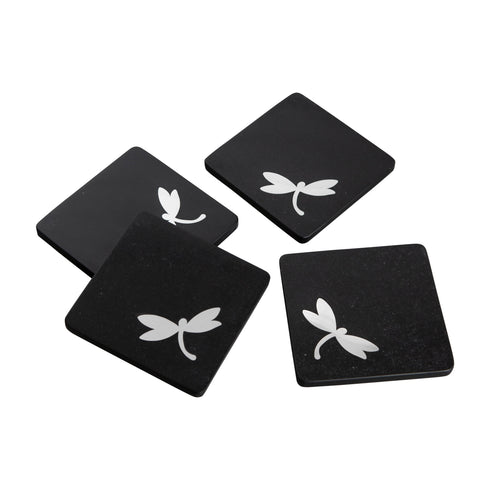 Black Marble Coaster with Stainless Steel Inlay (Set of 4)