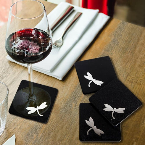 Black Marble Coaster with Stainless Steel Inlay (Set of 4)