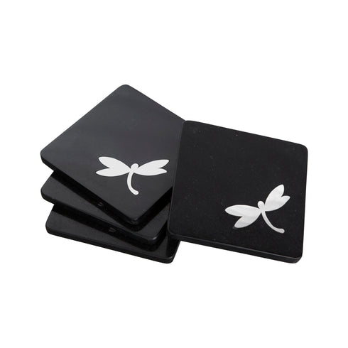 Black Marble Coaster with Stainless Steel Inlay (Set of 4)