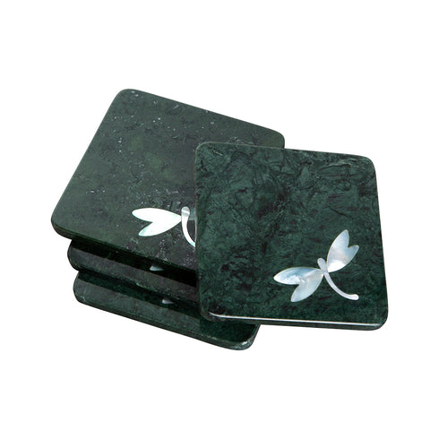Square Coaster Set in Green Marble & Mother of Pearl (Set of 4)
