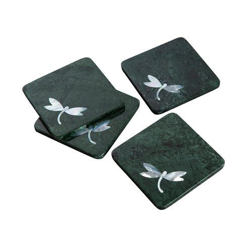 Square Coaster Set in Green Marble & Mother of Pearl (Set of 4)
