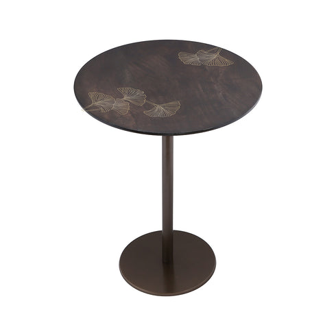 Wood and Brass Accent Table with Tarkashi Art