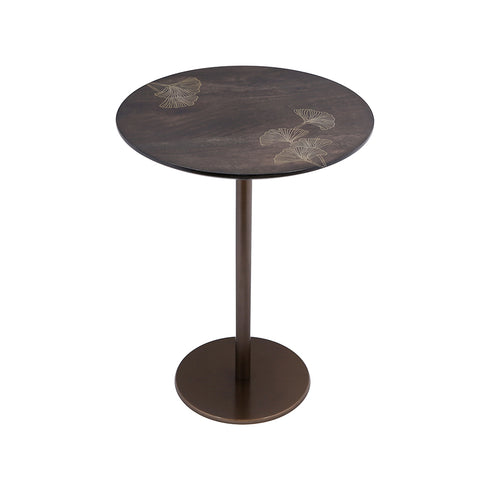 Wood and Brass Accent Table with Tarkashi Art
