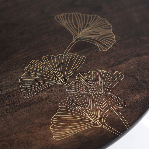 Wood and Brass Accent Table with Tarkashi Art