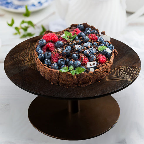 Wooden Cake Stand with Brass Detailing