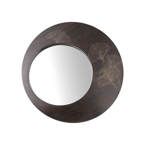 Dark Wood Wall Mirror with Brass Inlay