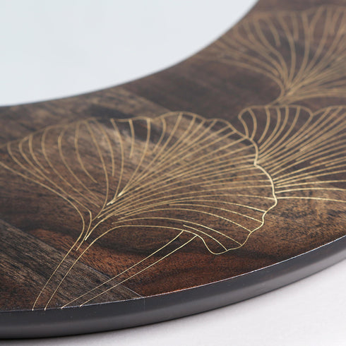 Dark Wood Wall Mirror with Brass Inlay