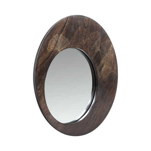Dark Wood Wall Mirror with Brass Inlay