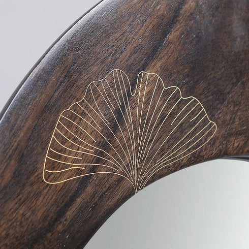 Dark Wood Wall Mirror with Brass Inlay