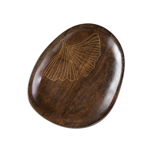 Small Wood and Brass Serving Platter