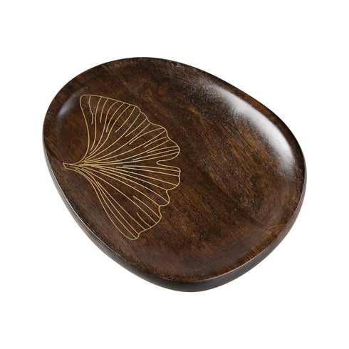 Small Wood and Brass Serving Platter