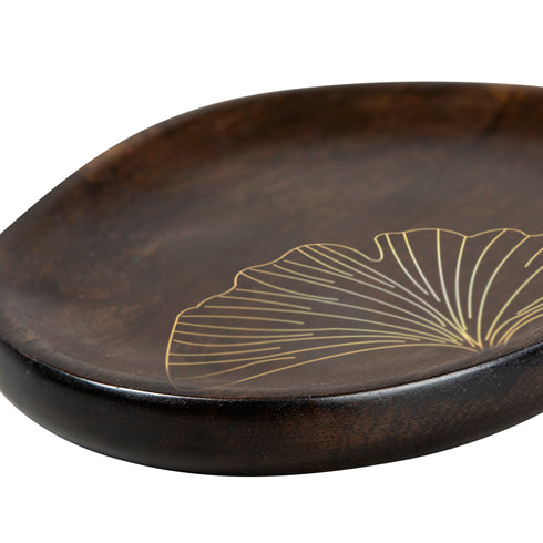 Small Wood and Brass Serving Platter