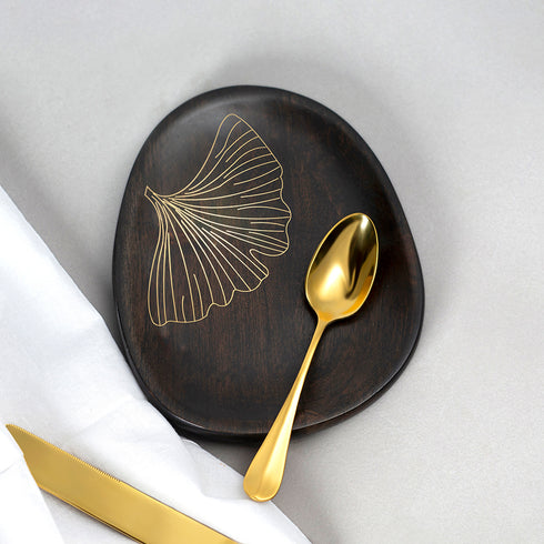 Small Wood and Brass Serving Platter