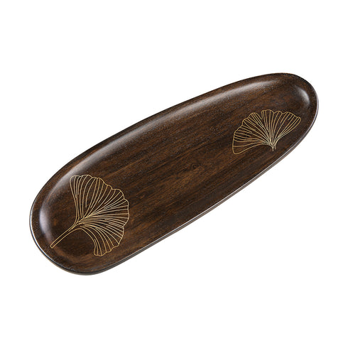 Wooden Serving Platter with Brass Detailing