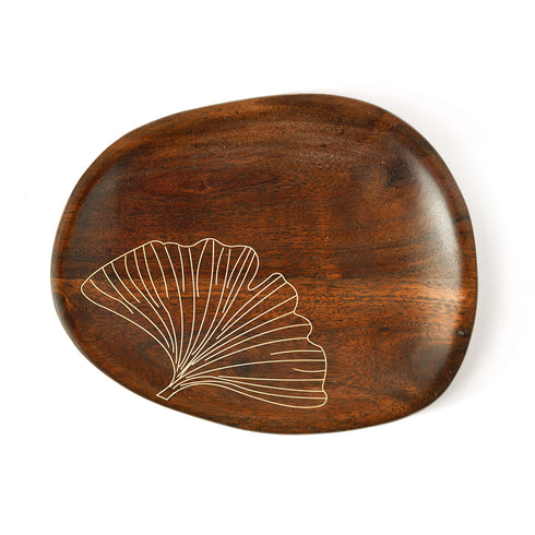 Small Wood and Brass Inlay Serving Platter