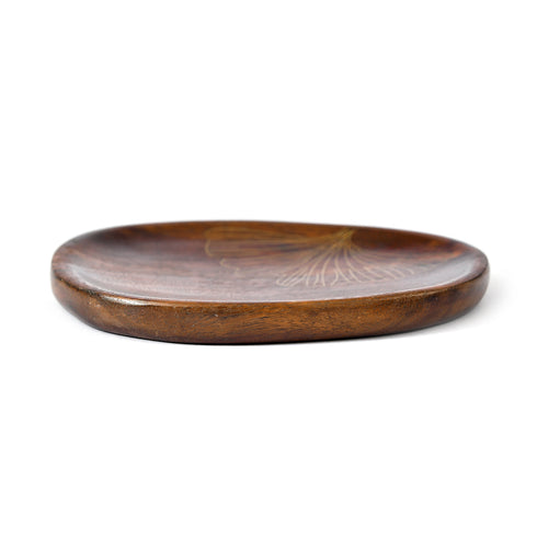 Small Wood and Brass Inlay Serving Platter