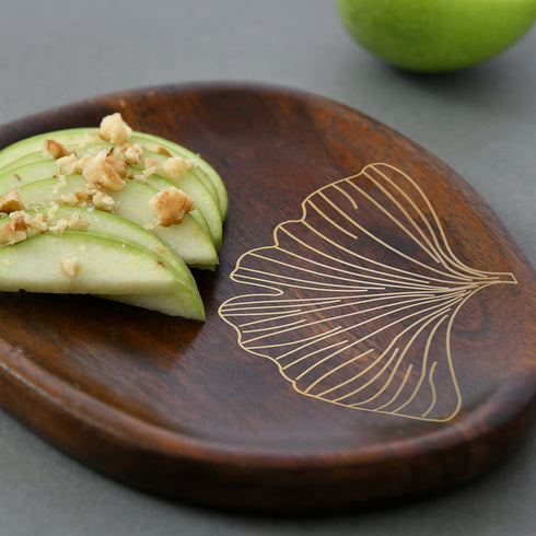Small Wood and Brass Inlay Serving Platter