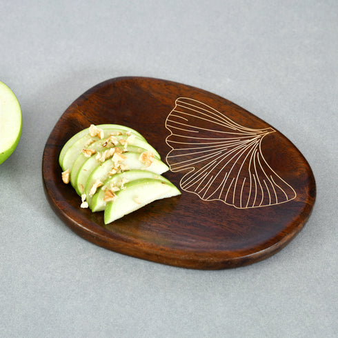 Small Wood and Brass Inlay Serving Platter