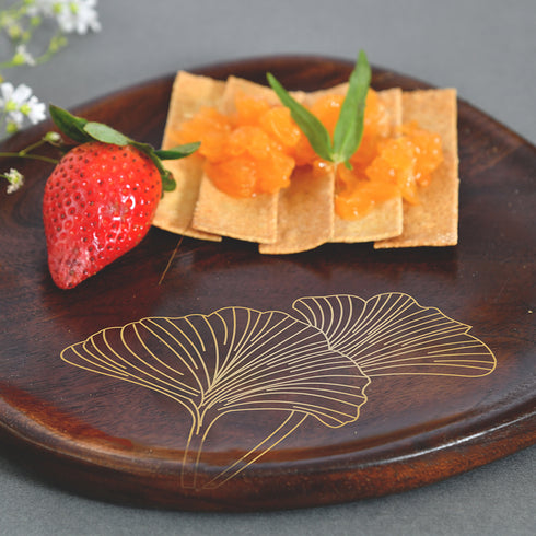 Wooden Serving Platter with Brass Inlay