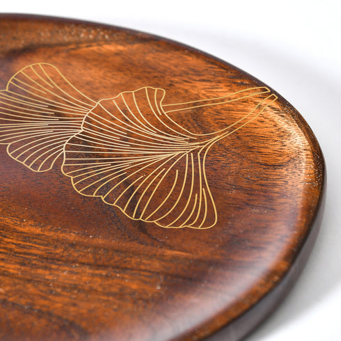 Wooden Serving Platter with Brass Inlay