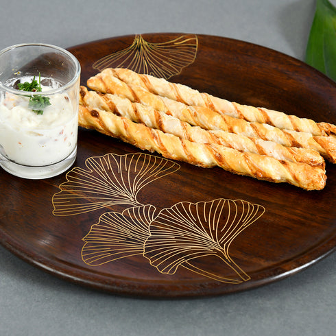 Wooden Serving Platter with Brass Inlay